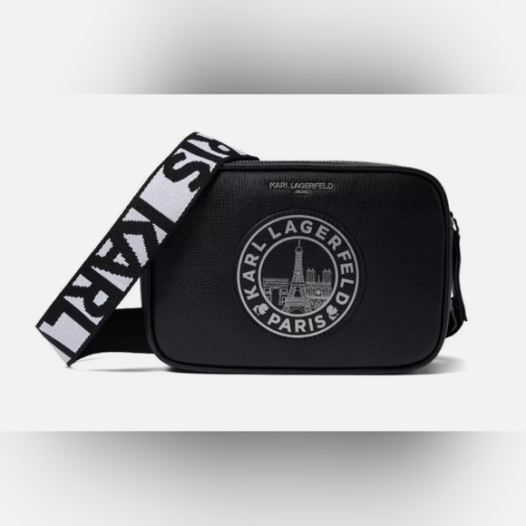 Karl Lagerfeld Handbags - Karl Lagerfeld- NWT! Black Crossbody Camera Bag with White Logo Strap